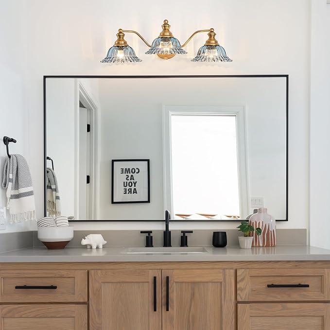 XIEDUN Brass Grey Blue 3 Light Vanity Light