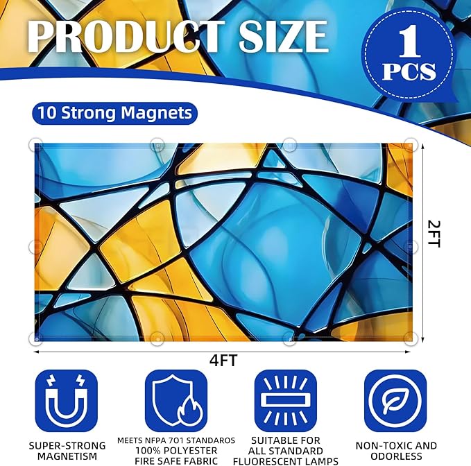 Fluorescent Light Covers - Classroom Covers for Ceiling Lights, 1 PCS 4 x 2 Feet Magnetic Light Filters, Classroom, Office Decor (Colorful art)