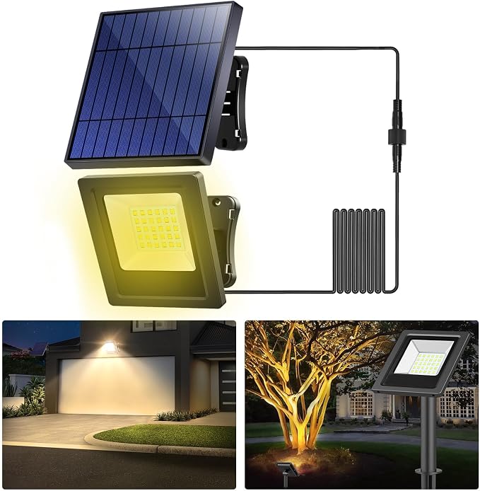 Lightonight Solar Flood Lights Outdoor 1 Pack with Stake, 3000K Warm White | Waterproof Solar Lights Outdoor, Waterproof Dusk to Dawn Solar Powered Security Spot Lights for Porch Patio Yard Garage