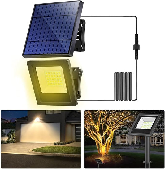 Lightonight Solar Flood Lights Outdoor 1 Pack with Stake, 3000K Warm White | Waterproof Solar Lights Outdoor, Waterproof Dusk to Dawn Solar Powered Security Spot Lights for Porch Patio Yard Garage