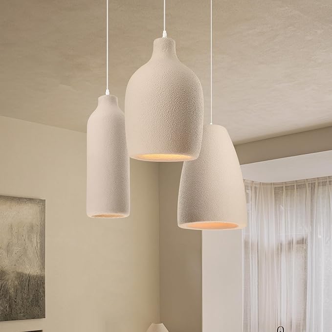 JAYMP Wabi Sabi Pendant Light for Dining Room Kitchen Island Light Hallway Restaurant Hanging Lamp E26 Base Japanese Style Wine Bottle Shape Fixture, 1 Pack (Light Brown,C Shape, D26×H46cm)