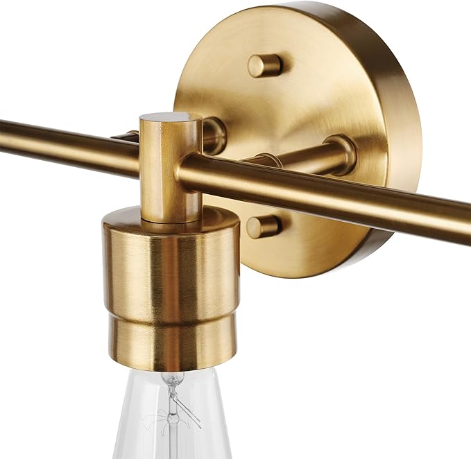 Globe Electric 51563 5-Piece Bathroom Accessory Set with 3-Light Vanity Fixture, Matte Brass Finish, Open Socket Design, Towel Bar, Towel Ring, Robe Hook, Toilet Paper Holder
