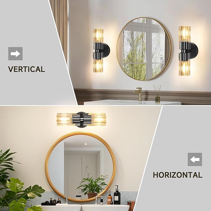 Black Wall Sconce Light Cordless 13 inch Wall Sconces, Indoor Wall Lamp with K9 Crystal Lampshade, Wall Lighting Fixtures for Living Room, Bedroom, Hallway, Bathroom, Stairs, Kitchen