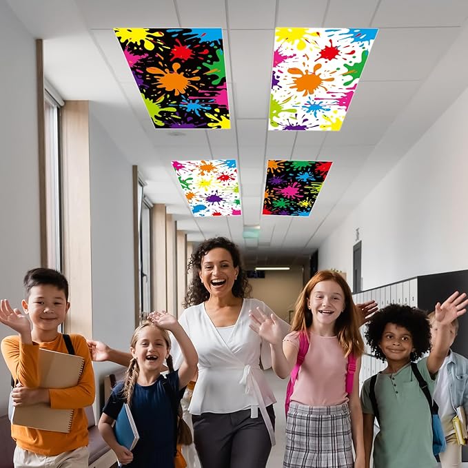 6 Pcs Fluorescent Light Covers with 60 Magnets Decorative for Classroom Ceiling Light 4 x 2 Feet Magnetic Lights Covers Filter Easy Install for Office Hospitals & Home Drop Ceiling Supplies (Painting)