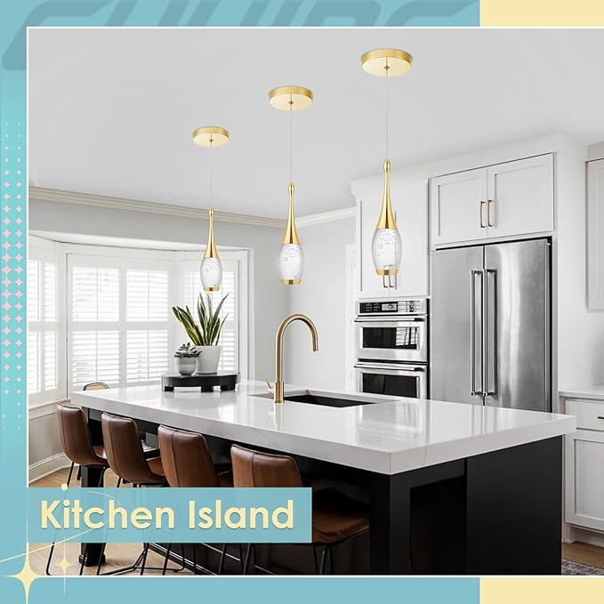 CHYING LED Pendant Light Kitchen Island Bubble Crystal Pendant Lighting Gold Mini Hanging Light Fixture for Dining Room Bathroom Bedroom Bar 6000K