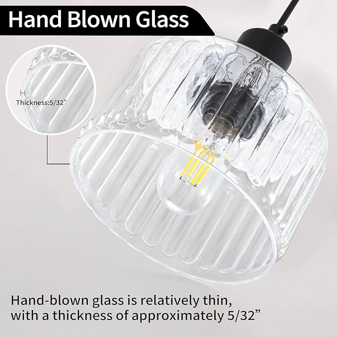 Vintage Pendant Lights Kitchen Island, Glass Kitchen Pendant Lighting Over Island, Farmhouse Pendant Light Fixtures for Kitchen Island, Bathroom, Bedroom, Dining Room, 2 Pack