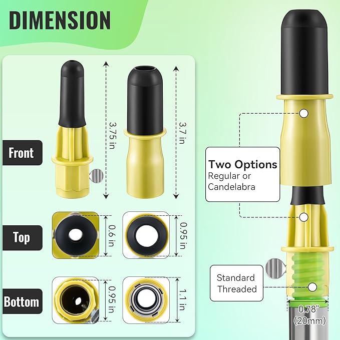 Dreyoo 4 Pieces Set Light Bulb Changer, Suction Cup and Cage Changer for Incandescent, Floodlight, Broken Bulb and Recessed Lights, Compatible with Standard Extension Pole, Pole Not Included (Yellow)