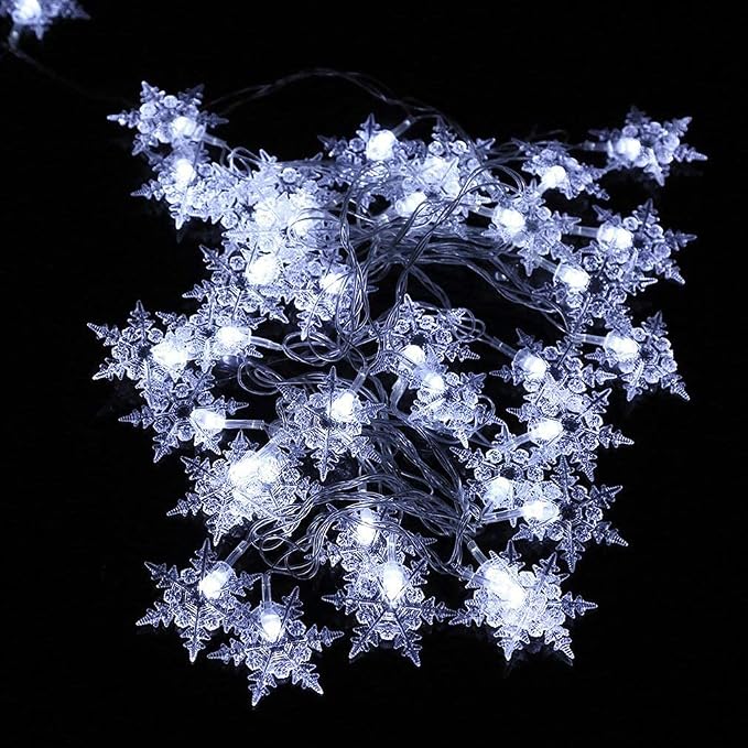 LED Curtain Lights,19ft/6M 96 LED Snowflake Curtain String Lights Plug-in Memory Window Curtain Lights with 8 Modes Decoration for Christmas, Wedding, Party,Wall, Home Decorations (White)