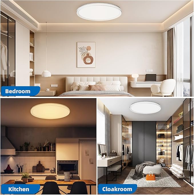 LED Ceiling Light 15-Inch Dimmable Flush Mount with 5CCT Adjustable Color Temperature (2700K-5000K), 35W 4000LM, Ceiling Light Fixture for Bedroom, Kitchen, Living Room, Office, and Hallway.