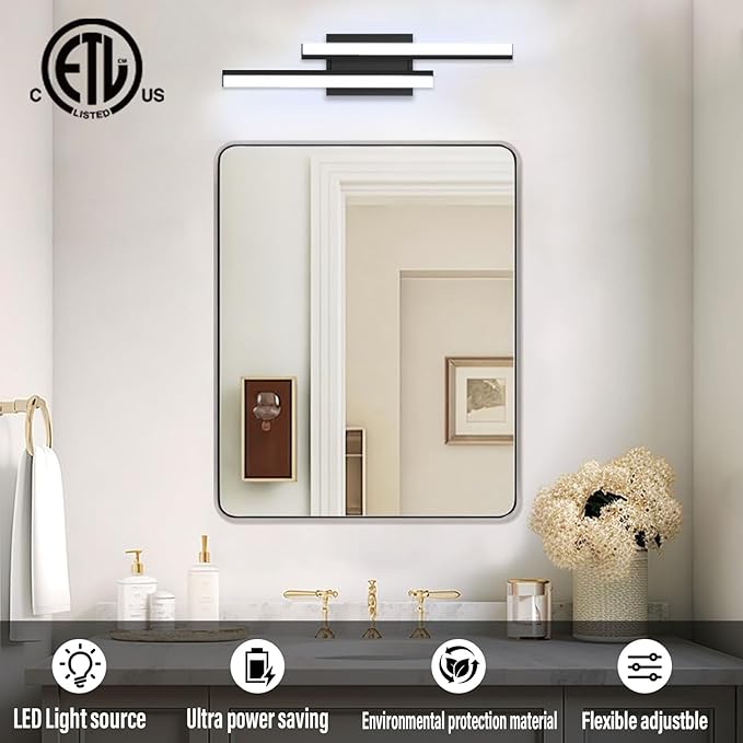 24 inch Bathroom Vanity Light-ETL Listed 5CCT Optional Bathroom Light Fixtures Lighting Adjustable 25W 2 Pack