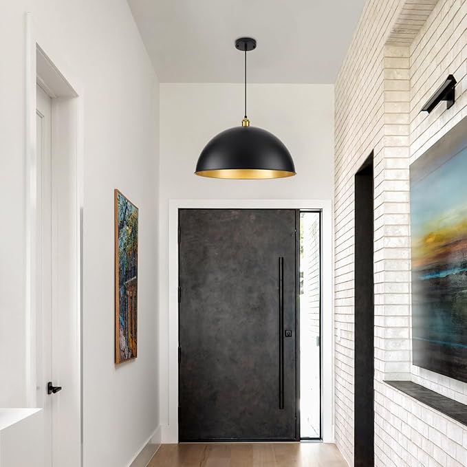 20 Inch Black Pendant Light Fixtures, Vintage Pendant Lights Kitchen Island, Adjustable Height Large Farmhouse Pendant Light for Kitchen Dining Room Bedroom 2 Pack