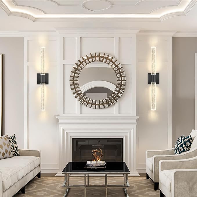 Brushed LED Wall Sconces LED Warm Light Interior Glam Crystal Wall Light Hardwired Black