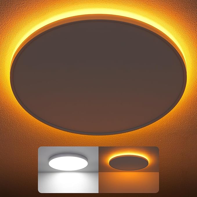 SunRider 12 Inch LED Flush Mount Ceiling Light Fixture with Night Light, 24W 2400LM 5000K Dimmable Round Borderless Ceiling Light for Bedroom Kitchen