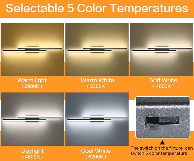 PRESDE 48 Inch Bathroom Light Fixtures Black Vanity Light Bar LED Modern Bath Lighting Over Mirror 5CCT