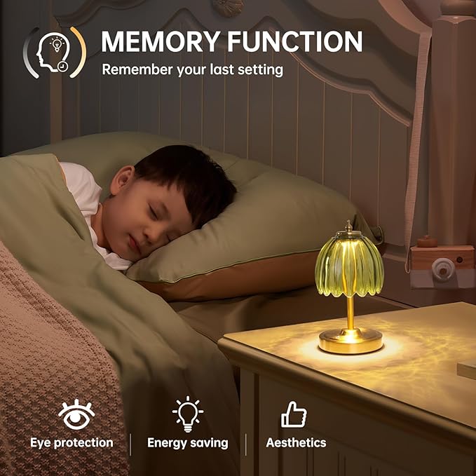 Shenmoyl Set of 2 Tulip Table Lamp with 5200mAh Battery & Touch Control, Cordless Small Table Lamp with 3 Colors, Rechargeable Battery Operated Table Lamps for Nightstand, Bedroom (Green Tulip)
