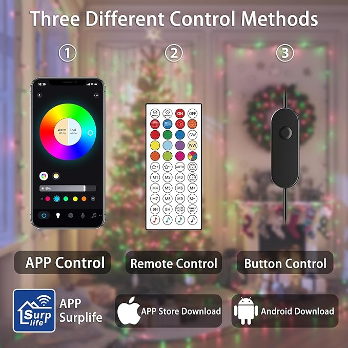 Color Changing Smart 4 of July String Lights, 66ft 200 LED RGB Lights with App & Remote Control, Timer, Music Sync, Dimmable Mini Lights for Valentine's Day Birthday Wedding Party Festival Decor