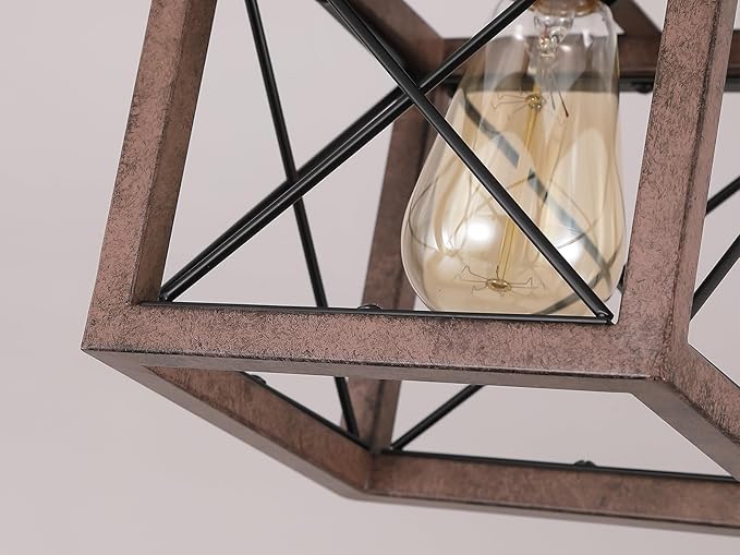 Rustic Farmhouse Metal Flush Mount Ceiling Light Fixture Antique Oak Hexagon Cage Small Semi Flush Mount Ceiling Light for Kitchen Hallway Entry Bedroom Country Farmhouse, Black