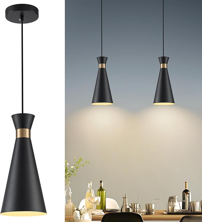 2026 New Black Gold Pendant Lights Kitchen Island Lights for Kitchen, 5.9"W Small Modern Island Lighting Fixtures 1-Light Single Farmhouse Adjustable Hanging Pendant Light Fixtures for Bar Sink, 13“H