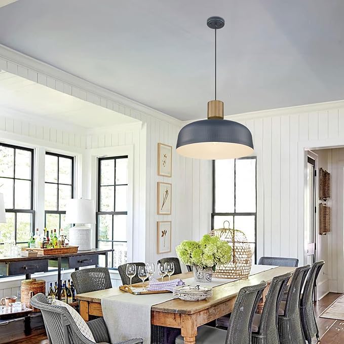 Farmhouse Pendant Lights, 2pcs Adjustable Hanging Light Fixtures with Hammered Metal Shade, 18.1 inch Pendant Lighting for Kitchen Island, Dark Blue