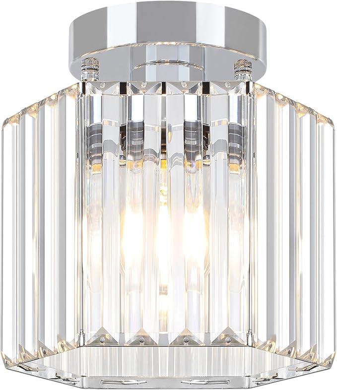 TOULMJ 2 Pack Chrome Semi Flush Mount Ceiling Light, Modern Crystal Hallway Light Fixtures Kitchen Lighting Close to Ceiling Lights for Bathroom Entryway Bedroom Foyer Laundry Room
