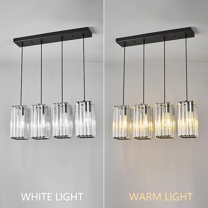 Modern Pendant Light Black Rectangle Pendant Lighting Mini Crystal Chandeliers Adjustable Pendant Light Fixture for Kitchen Island Dinning Room Living Room Corridor Bedroom(Black 4-Light)