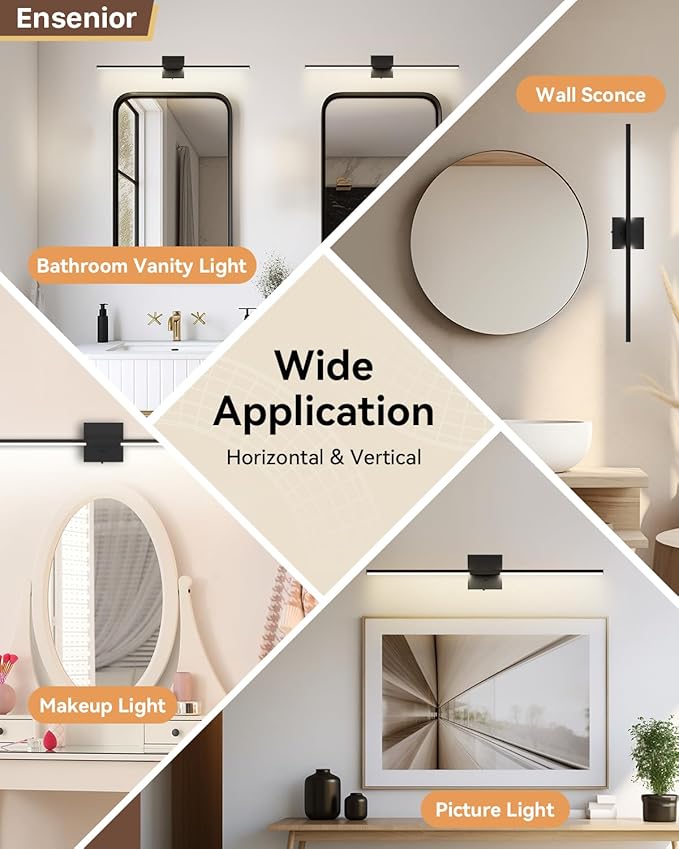 Ensenior Modern Bathroom Vanity Light 32 inch, Built-in Dimmer, 18.5W Dimmable 5CCT Led Bath Lights, Black Bar Vanity Light for Bathroom Mirror Cabinets Bedroom-FCC & ETL Certificated