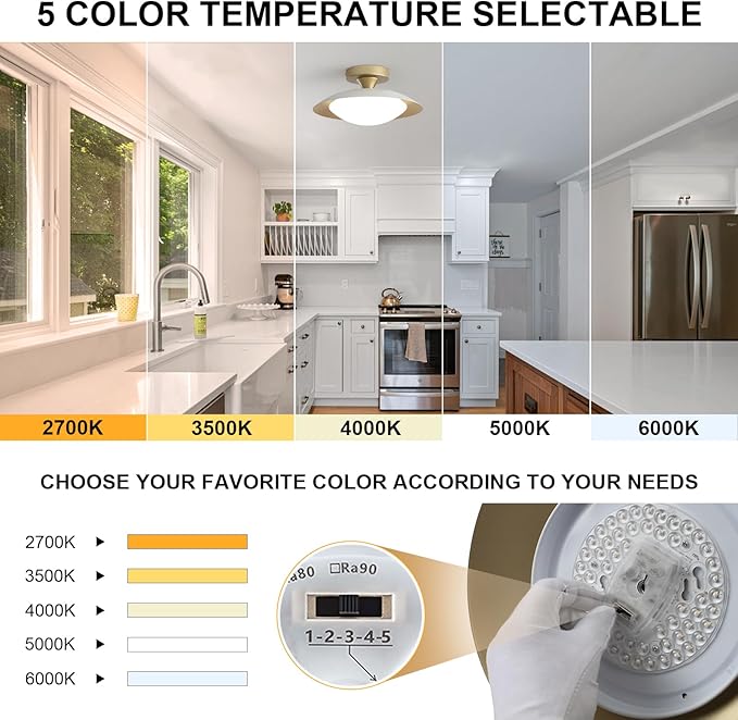 2 Pack Dimmable Mid Century Modern Flush Mount Ceiling Light, White and Gold LED Ceiling Light, 11.8in Kitchen Lighting Fxitures Ceiling with Acrylic Shade for Hallway Bedroom Entryway Laundry Room