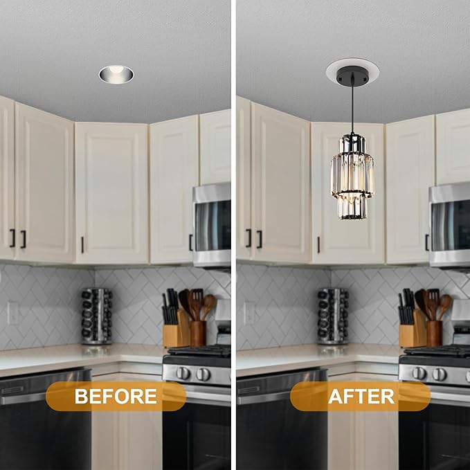 5 and 6 inch Recessed Can Light Conversion Kit, Ceiling Light Fixture Upgrade, Pendant & Hanging, 7¾ Inch Flat Steel Ceiling Medallion, White Finish 2 Packs