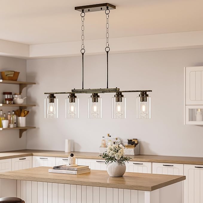 VONLUCE Kitchen Island Lighting, Dining Room Light Fixture Over Table with Glass Shade