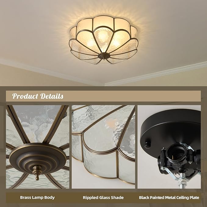 Vintage Black Glass Ceiling Light - Large 17.7 in Bronze Mid Century Flush Mount Lighting Fixtures - Art Deco Antique Modern Lamps for Hallway Bedroom Kitchen Entryway Farmhouse Bathroom Hall Laundry