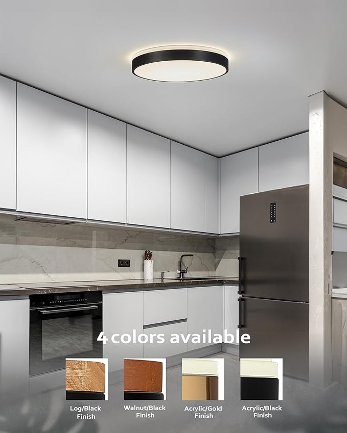 Ken & Ricky Flush Mount Ceiling Light, Dimmable Led Close to Ceiling Light Fixtures for Kitchen Bathroom Bedroom Hallway 5cct (Black, 16 Inch)