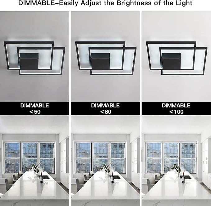 Modern LED Ceiling Light Modern Flush Mount Ceiling Light Fixture, Dimmable Frame Premium Black Lamp for Dining Room Kitchen Bedroom Living Room Cool Light