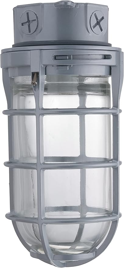 Lithonia Lighting Jelly Jar Light Fixture, Incandescent Utility Vapor Tight Ceiling Lamp, Industrial Style Wall Light for Indoor and Outdoor Use, 150W, 120V, Includes Junction Box, Grey (VC150I M12)