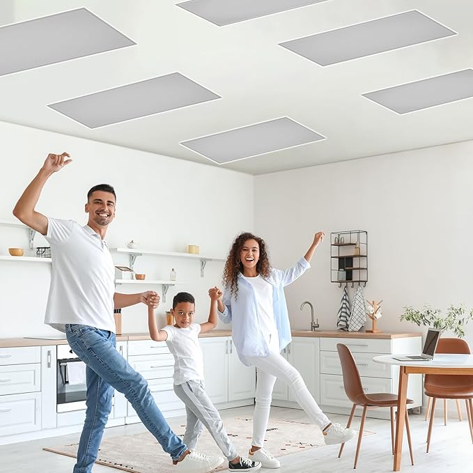 QOUBAI 6 Pcs Fluorescent Light Covers with 60 Magnets,4 x 2 Ft Magnetic Light Filters Fluorescent Lights Shade Easy Install for Classroom Office Library Hospital Home Ceiling Gray