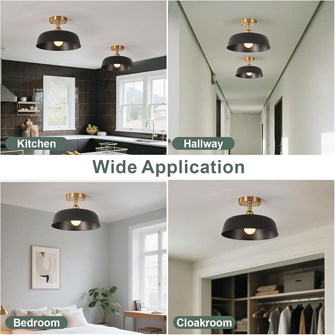 Modern Semi Flush Mount Ceiling Light, 1-Packs Matte Black and Gold Hallway Ceiling Light Fixtures,Mid Century Ceiling Lamp for Kitchen Hallway Entryway Bedroom Laundry Room(1 Packs)