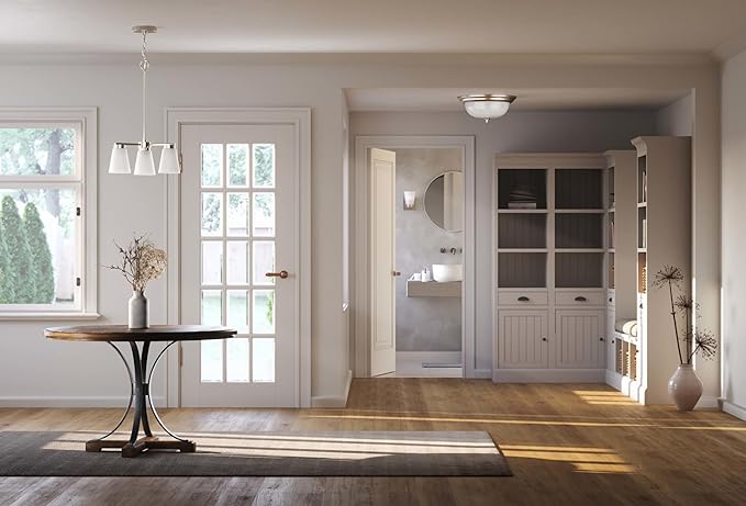 Progress Lighting 2-Light Ceiling Light, Flush Mount Ceiling Light Fixture for Interior Kitchen Lights, Hallway, Bedroom, Living Room, 13-1/4”, 5-7/8”, Polished Chrome, Etched Glass Shade
