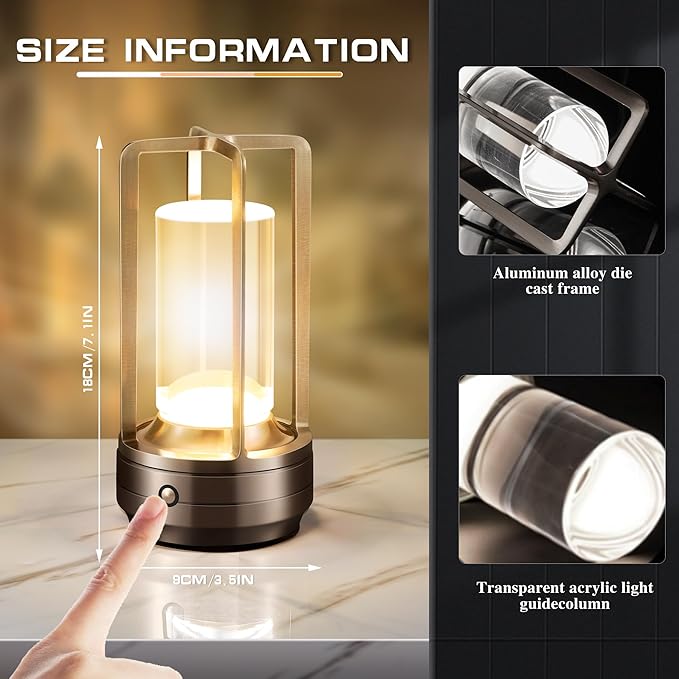 Idong Portable Cordless Table Lamp,LED Desk Lamp with Touch Control,3-Colour Infinitely Dimming Rechargeable Battery Powered Dimming LED Lighting for Strange/Restaurant/Bedroom/Bar/Camping(Grey-1)