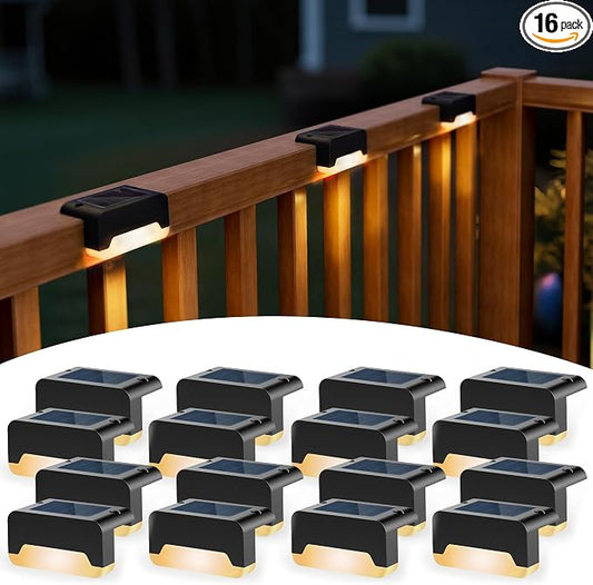 SOLPEX Solar Deck Lights, Solar Step Lights for Outside Waterproof Led Stair Light for Outdoor Fence, Balcony, Patio, Railing, Front Porch, Yard and Pathway(16pack Warm White)
