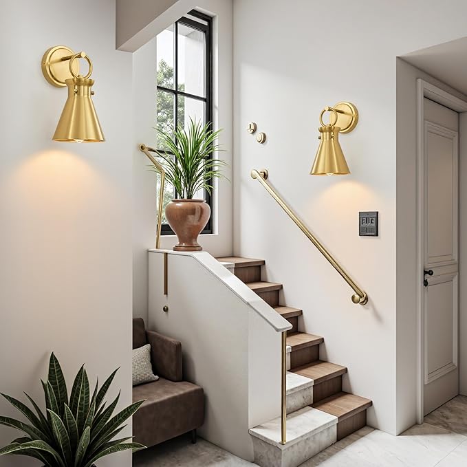Gold Wall Sconce for Bathroom, Modern Vanity Light Fixtures, Wall Mount Lighting Farmhouse Wall Lights with 6 Inch Metal Lampshade for Bedroom Living Room Mirror Kitchen (Gold Metal, 1 Pack)