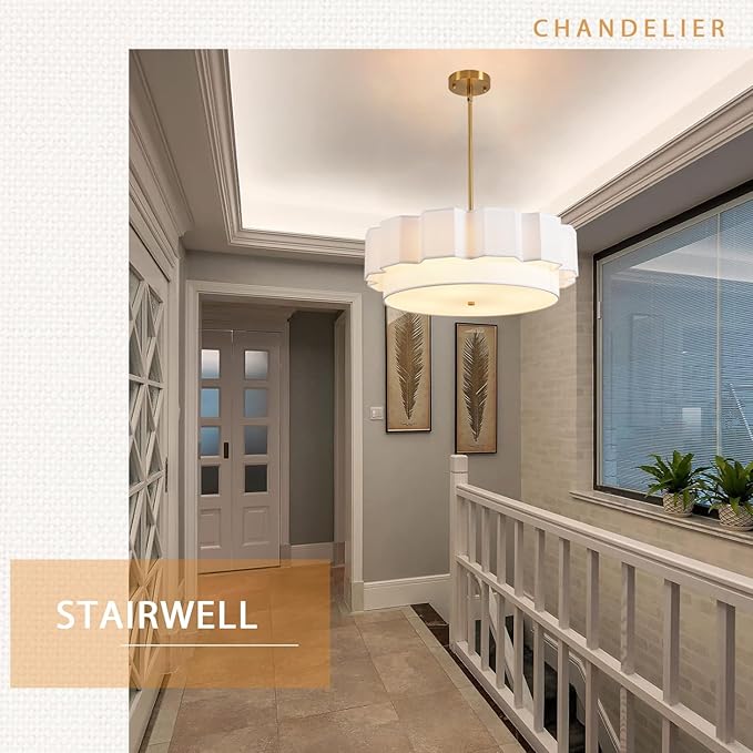 Boho Chandelier,22.05" Fabric Rattan Chandelier 4 Lights Coastal Pendant Light Adjustable Drum Large Pendant Lighting Fixtures for Dining Room