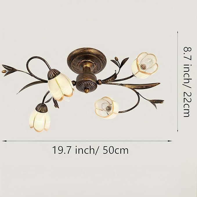 19.7 Inch 4-Lights Branch Shaped Ceiling Lights, Creative Retro Style Flower Vine Ceiling Light Fixtures, Country Style Ceiling Lamp for Living Room, Bedroom, Kitchen, Study Room