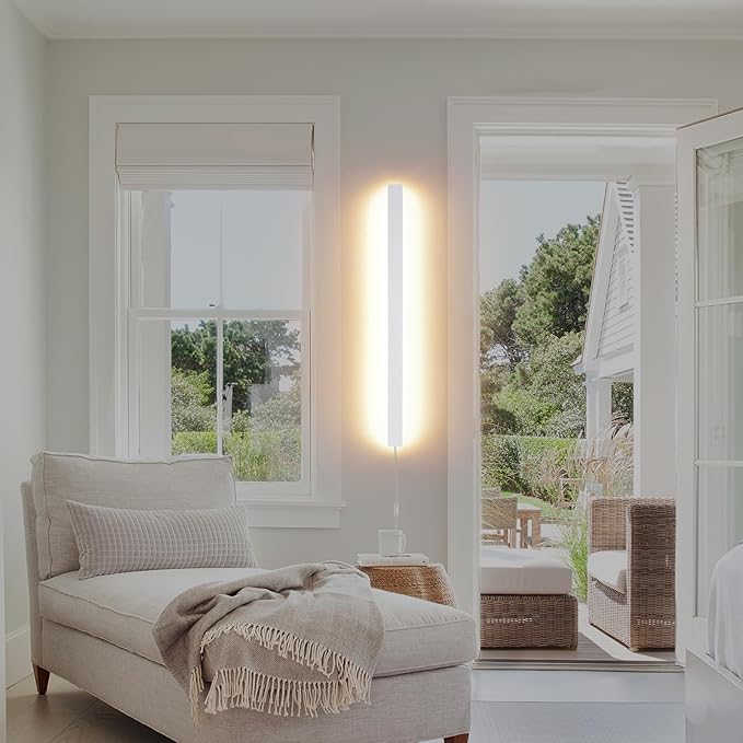 KELUOLY Modern Plug in Wall Lights, 31.4 inch Frosted White LED Long Wall Sconce, 16W Warm White 3000K Acrylic Indoor Wall lamp,with 59" Plug Cable for Bedroom, Living Room, Hallway