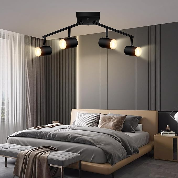 4 Light Track Lighting Fixtures Ceiling, Matte Black Track Lights Ceiling with Flexibly Rotatable Light Heads, Modern LED Track Light kit for Kitchen/Hallway, GU10 Bulb Not Included