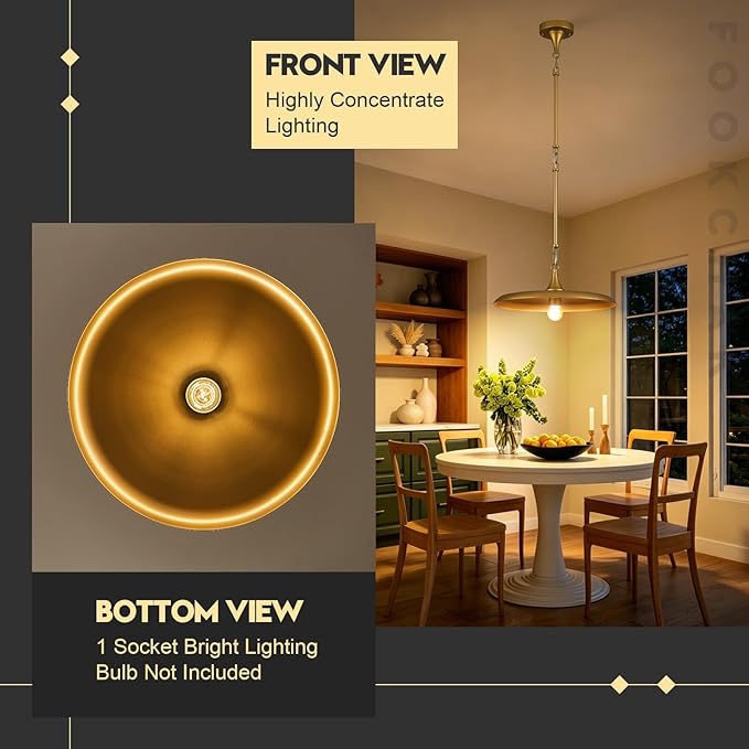Gold Pendant Light 15.7in Pendant Lights Kitchen Island Pendant Light Fixture with Adjustable Brass Gold Modern Pendant Lighting for Dining Room Kitchen Sink, E26
