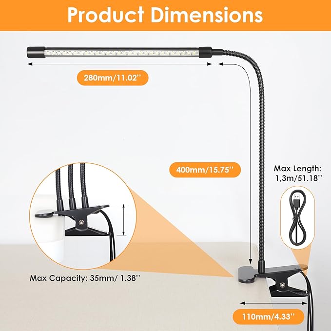 ShineTech LED Desk Lamp with Clamp, 3-Head Ultra-Wide Lighting, 4 Color Modes, Adjustable Gooseneck Task Lamps, Eye-Safe Dimming, Memory & Auto-Off Timer, Desk Light for Home Office, Study, Reading