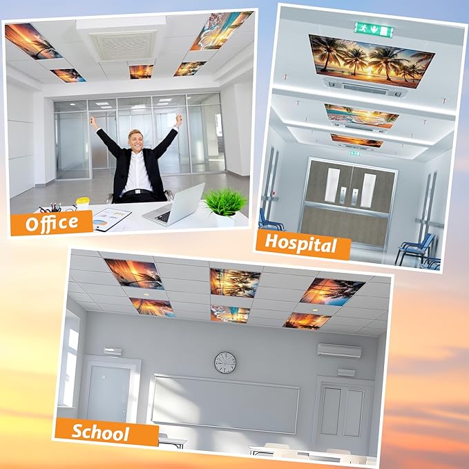 8 Pcs Fluorescent Light Covers with 80 Magnets Decorative for Classroom Ceiling Lights 4 x 2 Feet Magnetic Light Covers Filter Easy Install for Office Hospital & Home Drop Ceiling Supplies (Sea Wave)