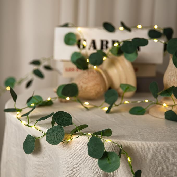 Vine with Fairy Lights, 2 Pack 40 LEDs Vine Lights Eucalyptus Battery Operated Indoor String Lights, Artifical Garland Leaf Fairy Light Wall Wedding Garden Dorm Bedroom Decor