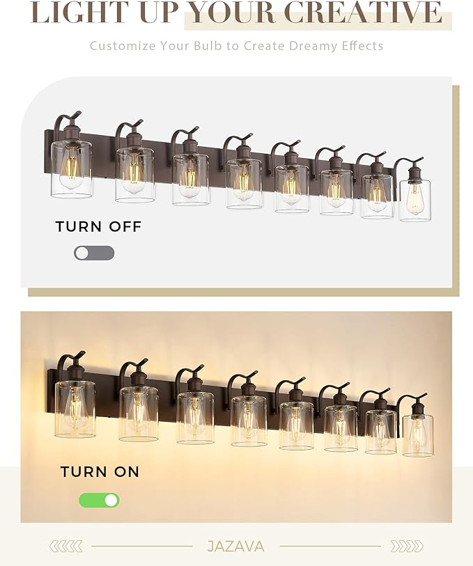 Bathroom Vanity Light Fixtures 8-Light Clear Glass Modern Wall Mounted Over Mirror Oil Rubbed Bronze - VL01ORB-8