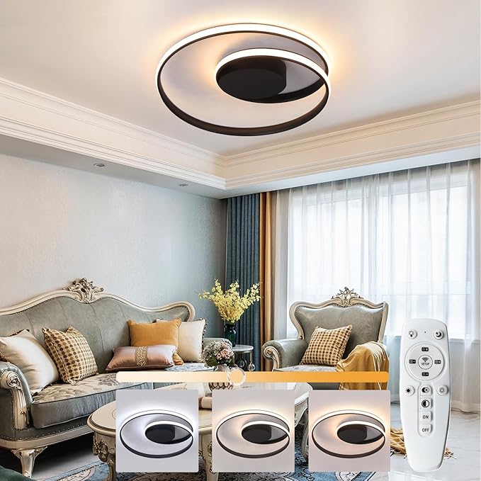 18 Inch LED Flush Mount Ceiling Light, Modern Dimmable Round Ceiling Lamp with Remote Control, Low Profile Indoor Lighting for Bedroom, Kitchen, Dining Room