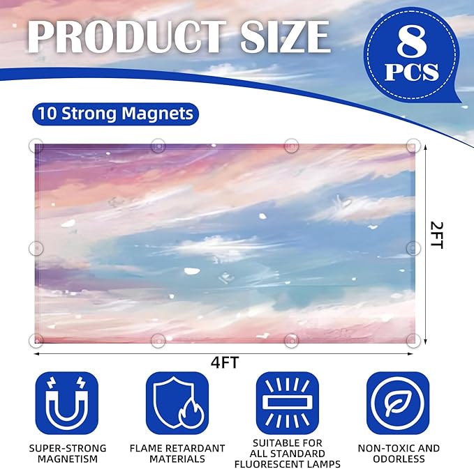 ANGSYLTH 8 Pcs Fluorescent Light Covers - 4 x 2 Feet Covers for Ceiling Lights, Magnetic Light Filters for Classroom, Office, Hospitals, Home (Sunset Glow)